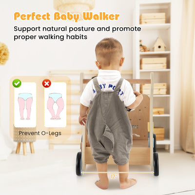 Wooden Baby Push and Pull Walker with Multi-Activity Learning Center