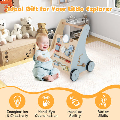 Wooden Baby Push and Pull Walker with Multi-Activity Learning Center