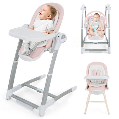 Baby Folding High Chair with 8 Adjustable Heights and 5 Recline Backrest-Pink