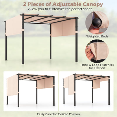 10 x 10 ft Flat Top Pergola with Retractable Canopy for Garden Pool Porch and Backyard-Beige