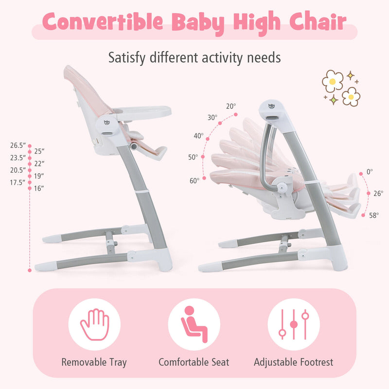 Baby Folding High Chair with 8 Adjustable Heights and 5 Recline Backrest-Pink