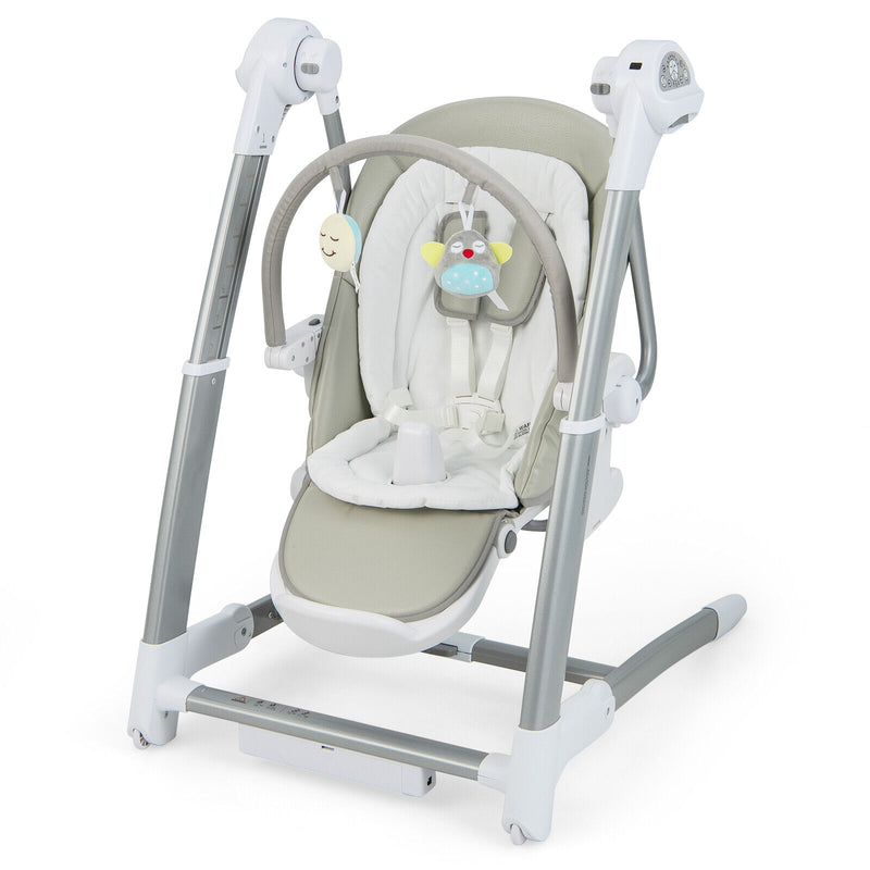 Baby Folding High Chair with 8 Adjustable Heights and 5 Recline Backrest-Gray