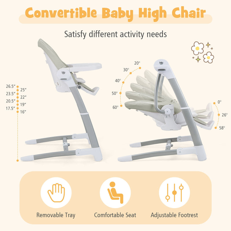 Baby Folding High Chair with 8 Adjustable Heights and 5 Recline Backrest-Gray