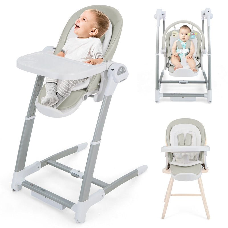 Baby Folding High Chair with 8 Adjustable Heights and 5 Recline Backrest-Gray