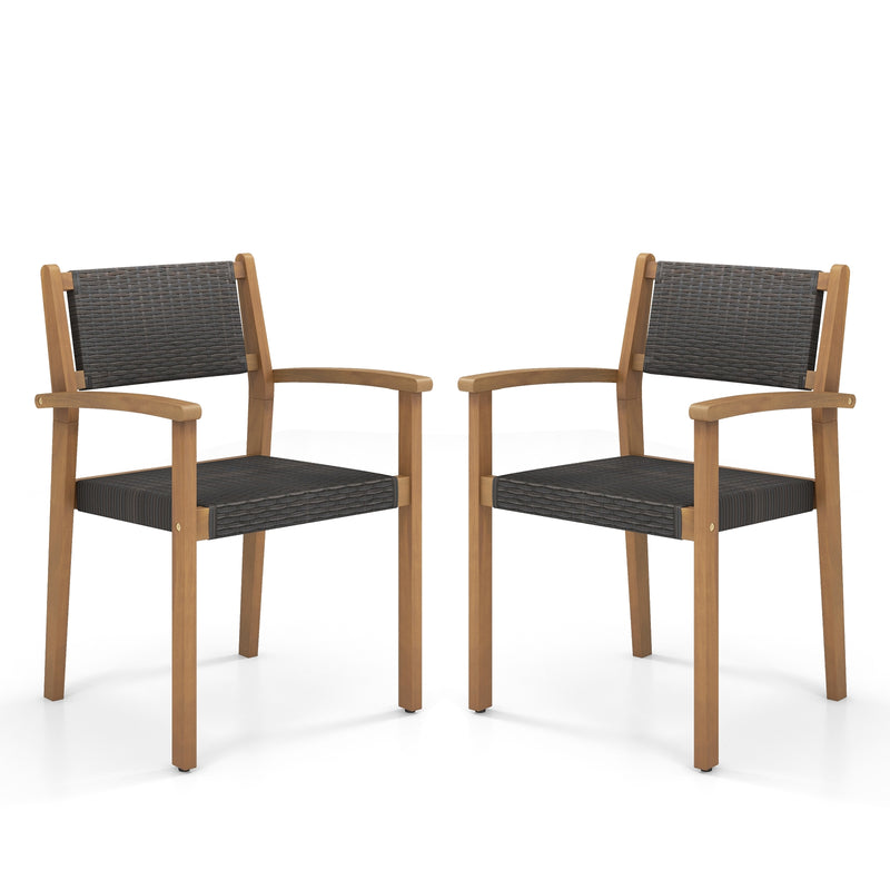 Set of 2 Stackable Outdoor Wicker Dining Chair