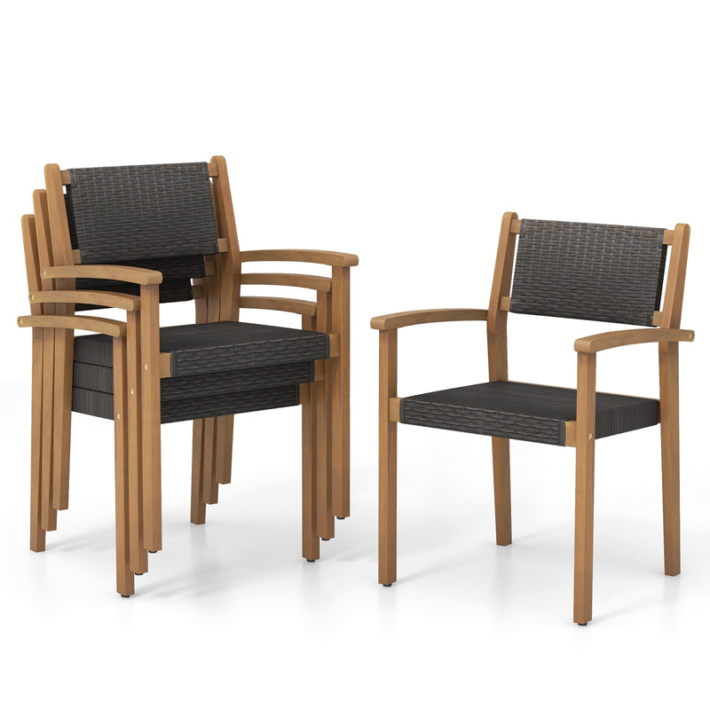 Set of 2 Stackable Outdoor Wicker Dining Chair