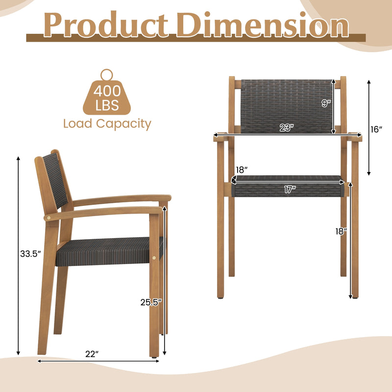 Set of 2 Stackable Outdoor Wicker Dining Chair