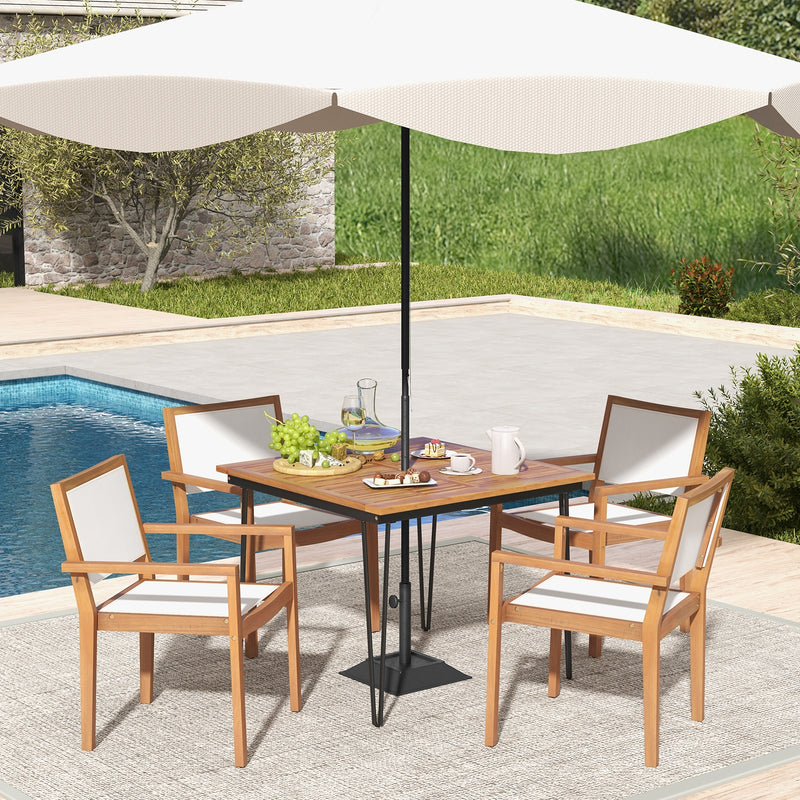 Stackable Outdoor Dining Chair Set of 2 with Acacia Wood Frame