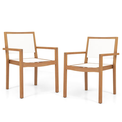 Stackable Outdoor Dining Chair Set of 2 with Acacia Wood Frame