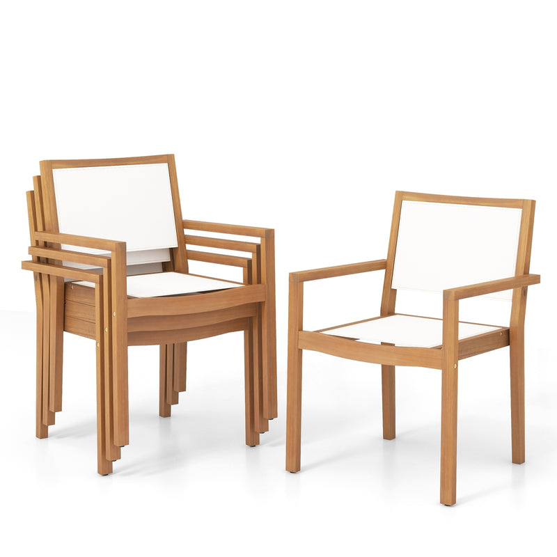 Stackable Outdoor Dining Chair Set of 2 with Acacia Wood Frame