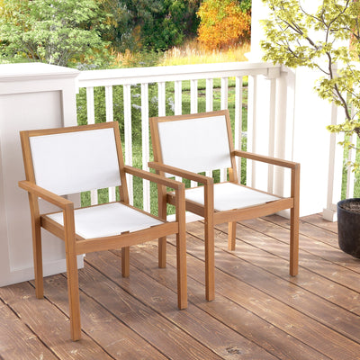 Stackable Outdoor Dining Chair Set of 2 with Acacia Wood Frame