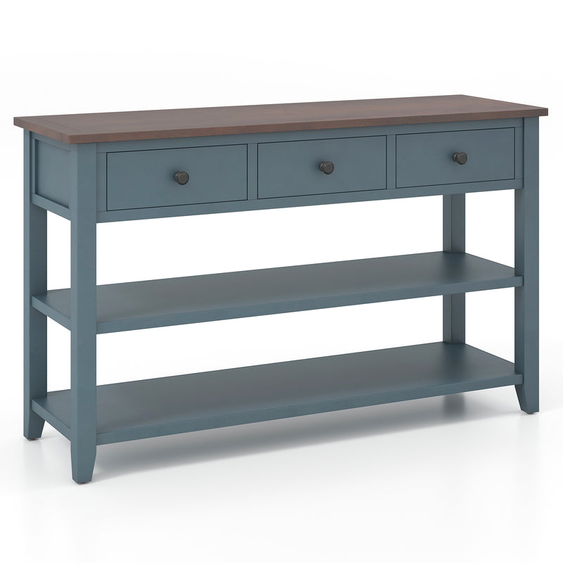 50 Inch Entryway Table Narrow Long Sofa Table with Drawers and Shelves-Dark Blue