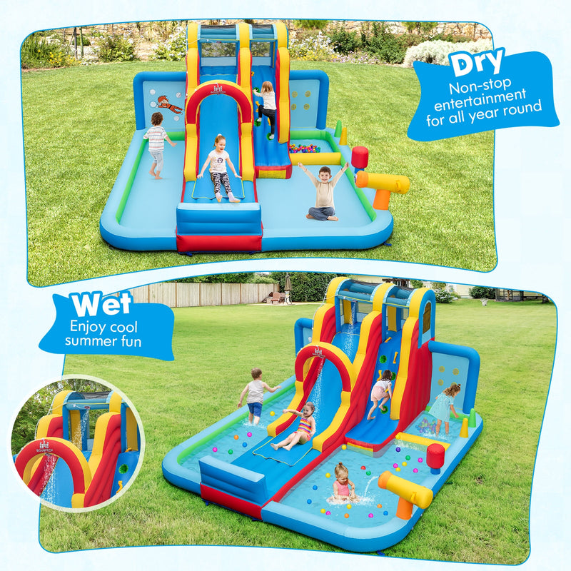 Inflatable Water Slide Water Park with Long Slide and Splash Pools and Ball Pit without Blower