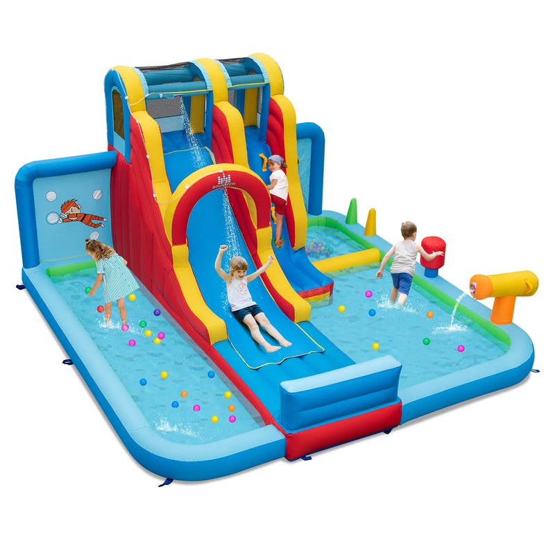 Inflatable Water Slide Water Park with Long Slide and Splash Pools and Ball Pit without Blower