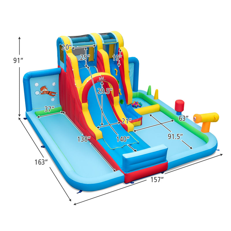 Inflatable Water Slide Water Park with Long Slide and Splash Pools and Ball Pit without Blower