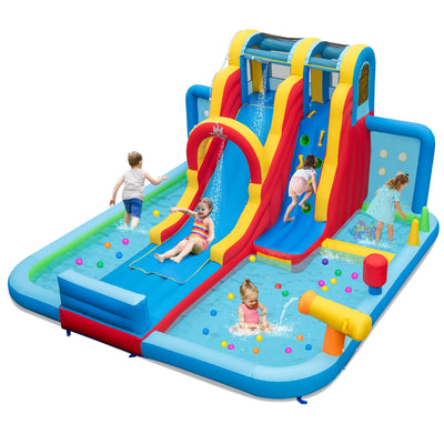 Inflatable Water Slide Water Park with Long Slide and Splash Pools and Ball Pit without Blower