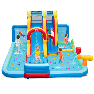 Inflatable Water Slide Water Park with Long Slide and Splash Pools and Ball Pit without Blower