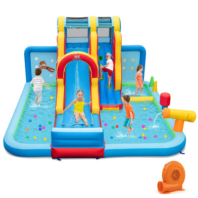 Inflatable Water Slide Water Park with Long Slide and Splash Pools and Ball Pit with 680W Blower