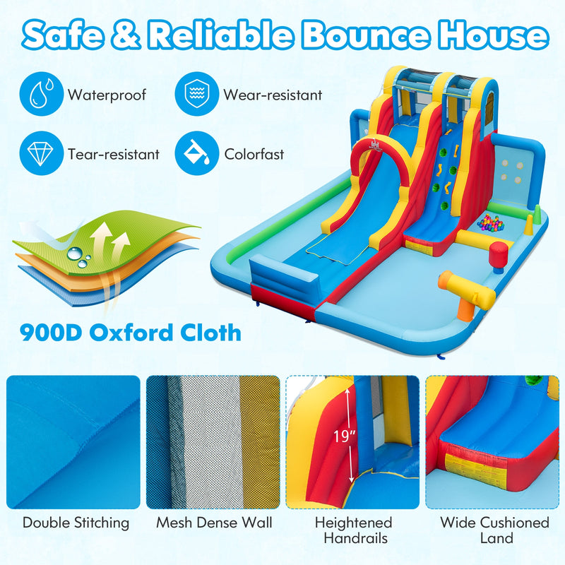 Inflatable Water Slide Water Park with Long Slide and Splash Pools and Ball Pit with 680W Blower