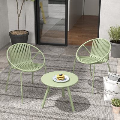 All Weather PP Patio Conversation Set with Round Coffee table and 2 Chairs-Green