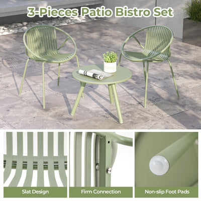 All Weather PP Patio Conversation Set with Round Coffee table and 2 Chairs-Green