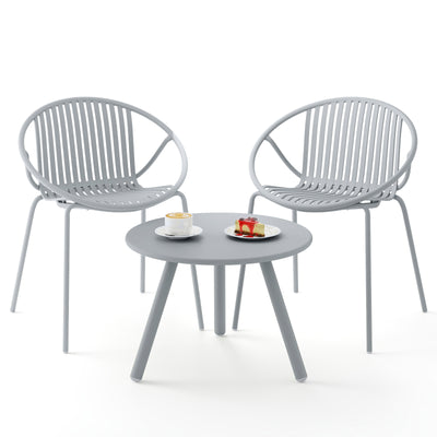 All Weather PP Patio Conversation Set with Round Coffee table and 2 Chairs-Gray