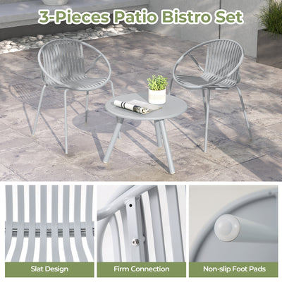 All Weather PP Patio Conversation Set with Round Coffee table and 2 Chairs-Gray