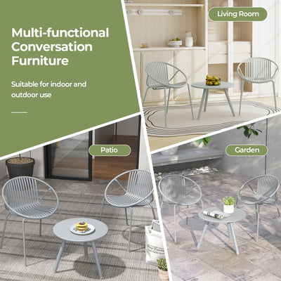 All Weather PP Patio Conversation Set with Round Coffee table and 2 Chairs-Gray