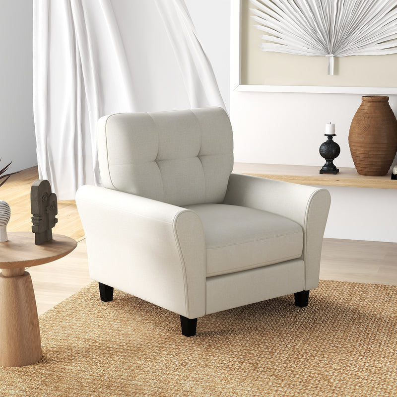 Modern Upholstered Accent Chair with Rubber Wood Legs-Beige