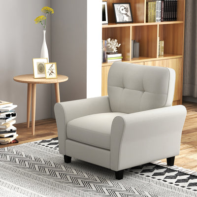 Modern Upholstered Accent Chair with Rubber Wood Legs-Beige