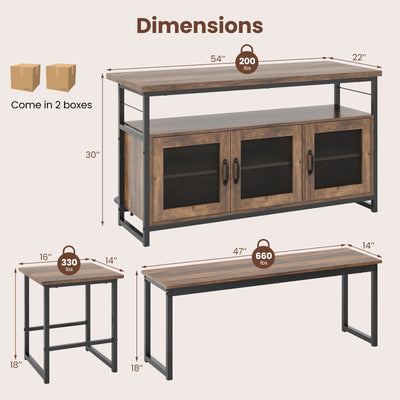 4 Piece Kitchen Island Set with Bench and Storage-Brown