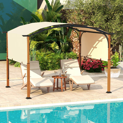 10 x 12 FT Outdoor Retractable Pergola with Retractable Canopy for Patio-Beige