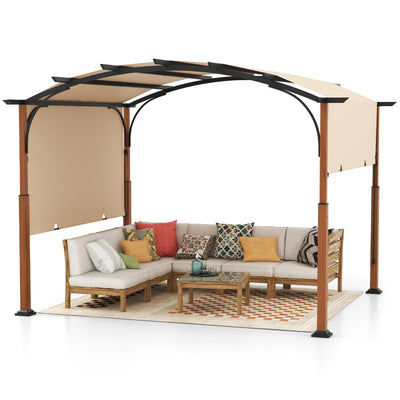 10 x 12 FT Outdoor Retractable Pergola with Retractable Canopy for Patio-Beige