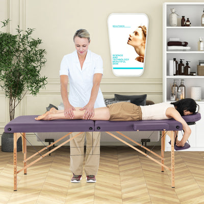 84 Inch Foldable Massage Table with Carrying Bag and Height Adjustable-Purple