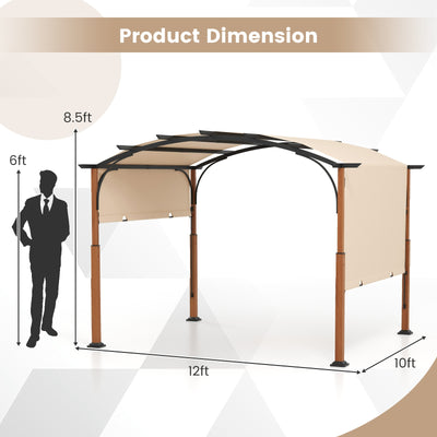 10 x 12 FT Outdoor Retractable Pergola with Retractable Canopy for Patio-Beige