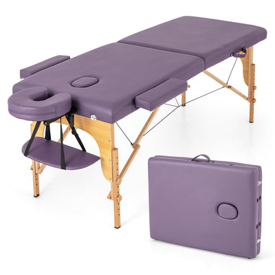 84 Inch Foldable Massage Table with Carrying Bag and Height Adjustable-Purple