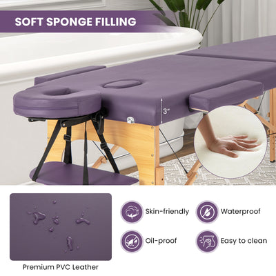 84 Inch Foldable Massage Table with Carrying Bag and Height Adjustable-Purple