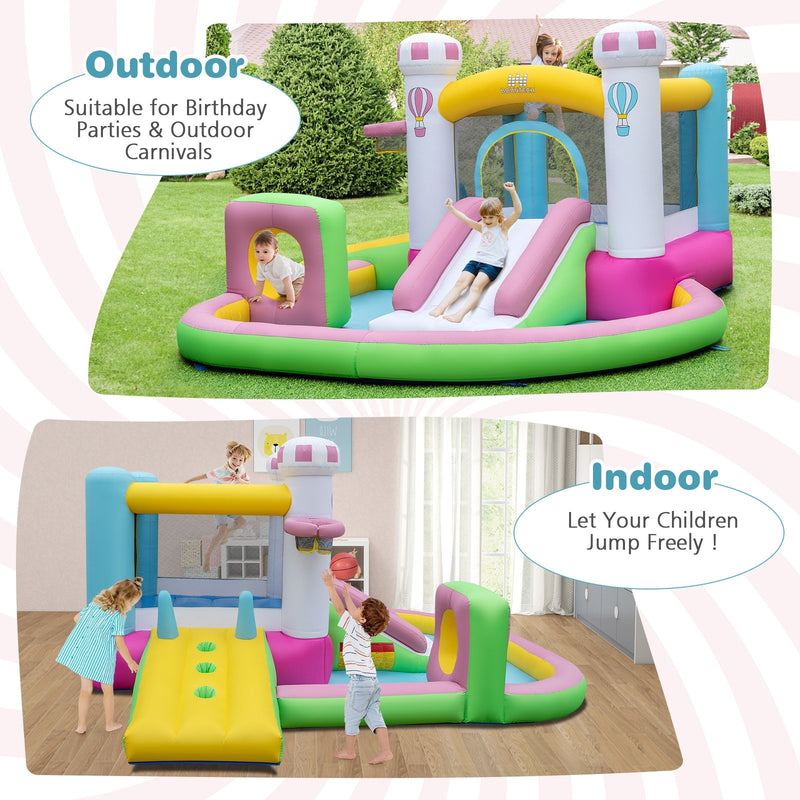 Inflatable Bounce House Bouncy Castle with Slide and Obstacle and Ball Pit without Blower