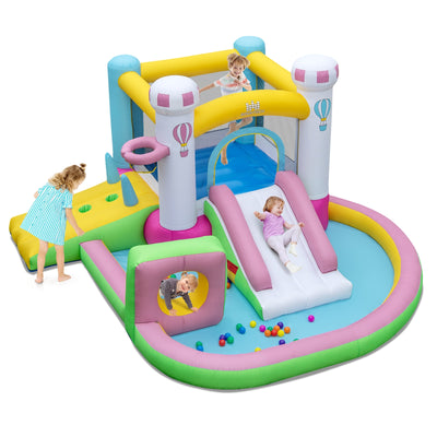 Inflatable Bounce House Bouncy Castle with Slide and Obstacle and Ball Pit without Blower