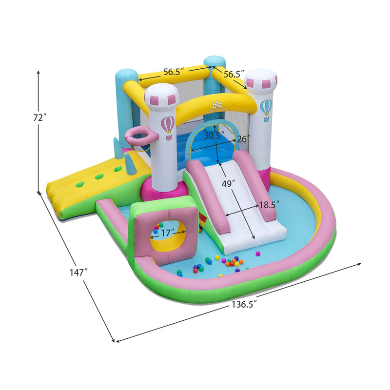 Inflatable Bounce House Bouncy Castle with Slide and Obstacle and Ball Pit without Blower