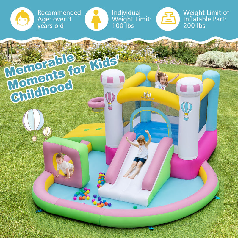 Inflatable Bounce House Bouncy Castle with Slide and Obstacle and Ball Pit without Blower