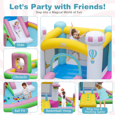 Inflatable Bounce House Bouncy Castle with Slide and Obstacle and Ball Pit without Blower