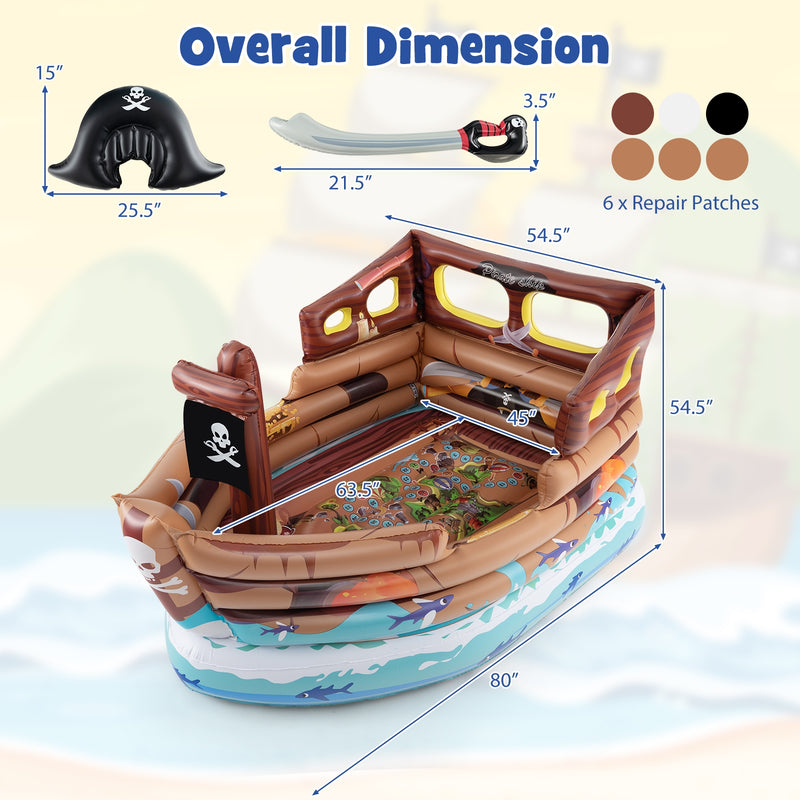 Inflatable Pirate Ship Playhouse with Built-in Motor and Inflatable Toy Sword-Brown