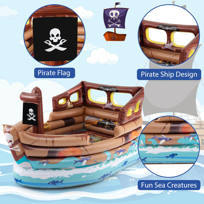 Inflatable Pirate Ship Playhouse with Built-in Motor and Inflatable Toy Sword-Brown