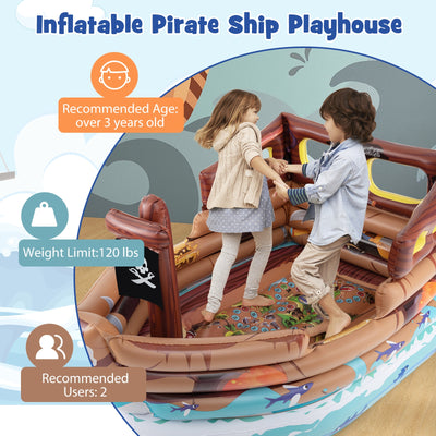 Inflatable Pirate Ship Playhouse with Built-in Motor and Inflatable Toy Sword-Brown