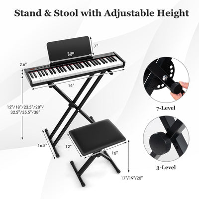 61-Key Portable Electronic Keyboard Piano Complete Digital Piano Set with Stand and Stool