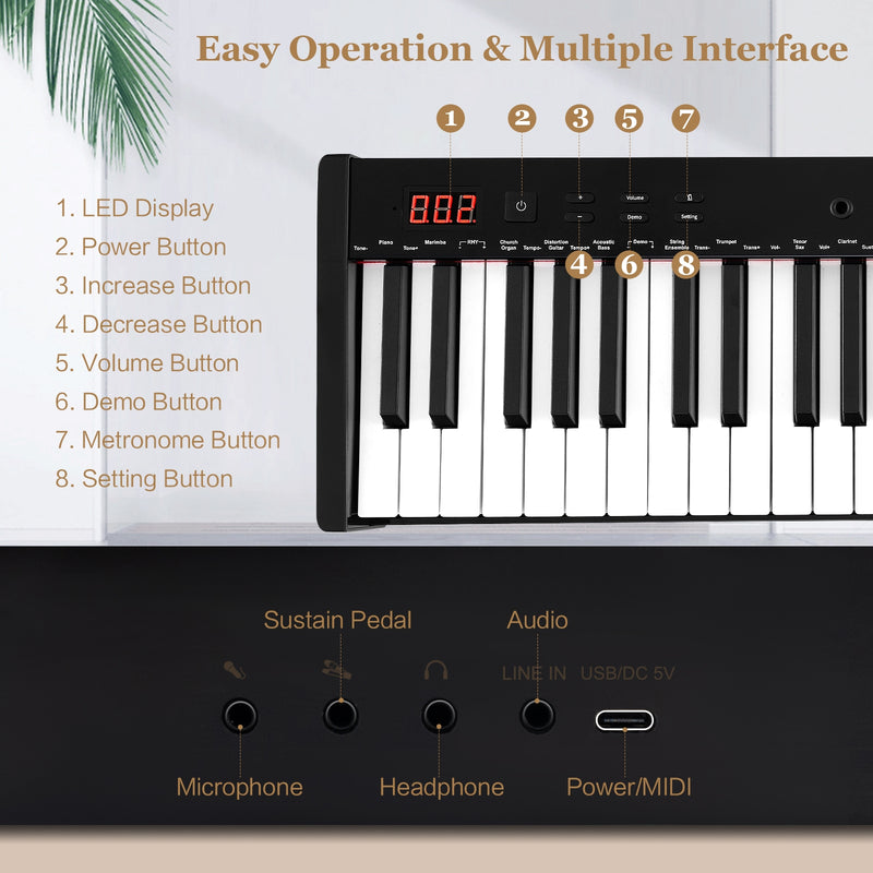 61-Key Portable Electronic Keyboard Piano Complete Digital Piano Set with Stand and Stool