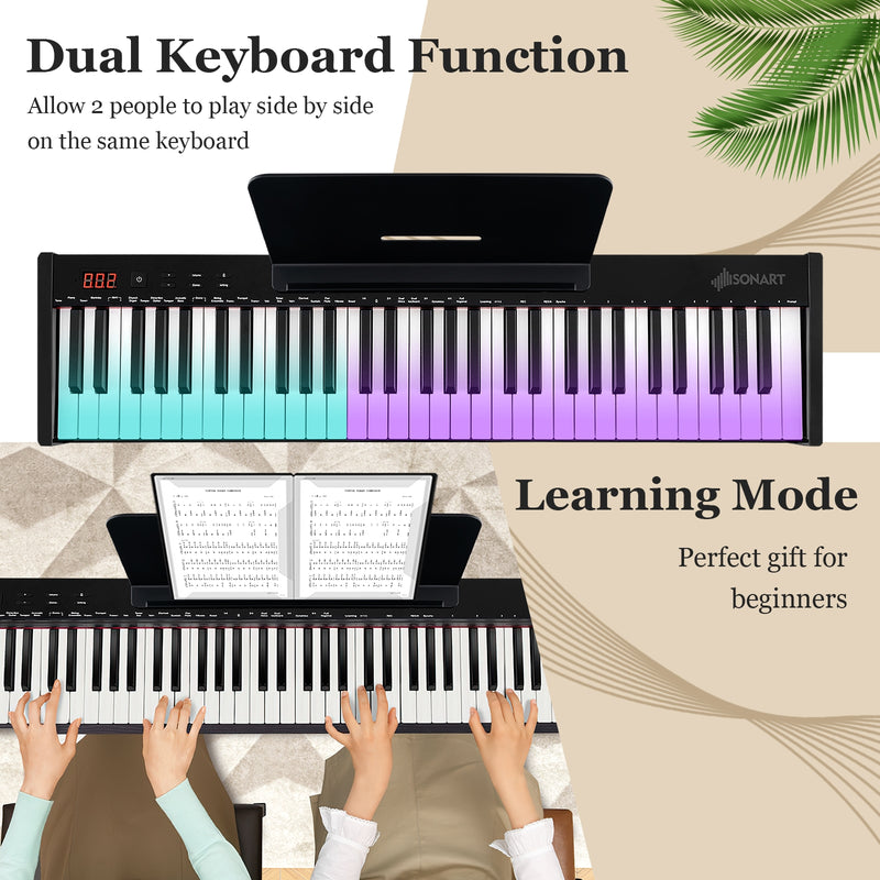 61-Key Portable Electronic Keyboard Piano Complete Digital Piano Set with Stand and Stool