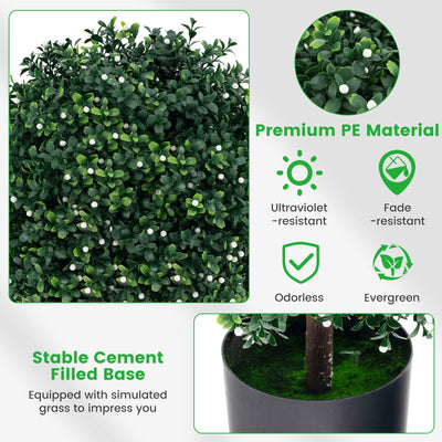 Artificial Boxwood Topiary Ball Tree Faux Bushes Ball Plants with UV Rated Leaves