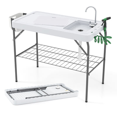 2 in 1 Folding Fish Cleaning Table with Sink and Faucet for Patio BBQ